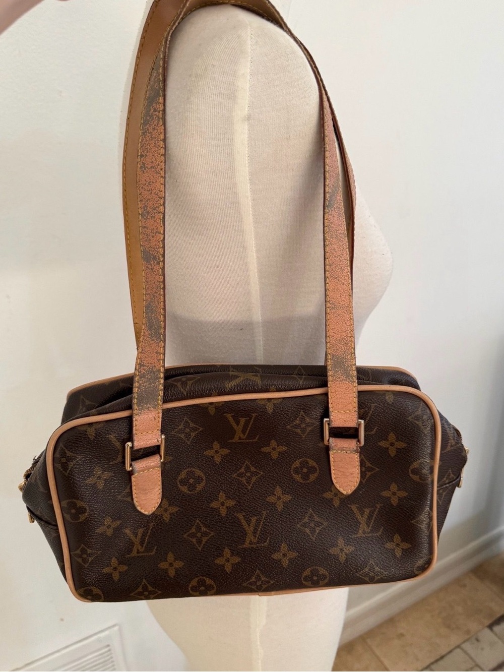 Louis Vuitton Monogram Canvas Shoulder Bag with Tan Trim